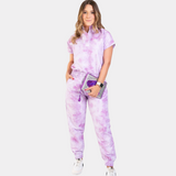 Women's Light Purple Ink Painting Print Scrub Set