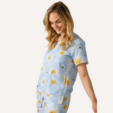 Three Pocket Smiley Face Daisy Print Scrub Top
