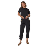 Women's Crew Neck Chest Zipper Pocket Scrub Top