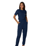 Women's Crew Neck Chest Zipper Pocket Scrub Top