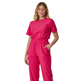 Women's Crew Neck Chest Zipper Pocket Scrub Top