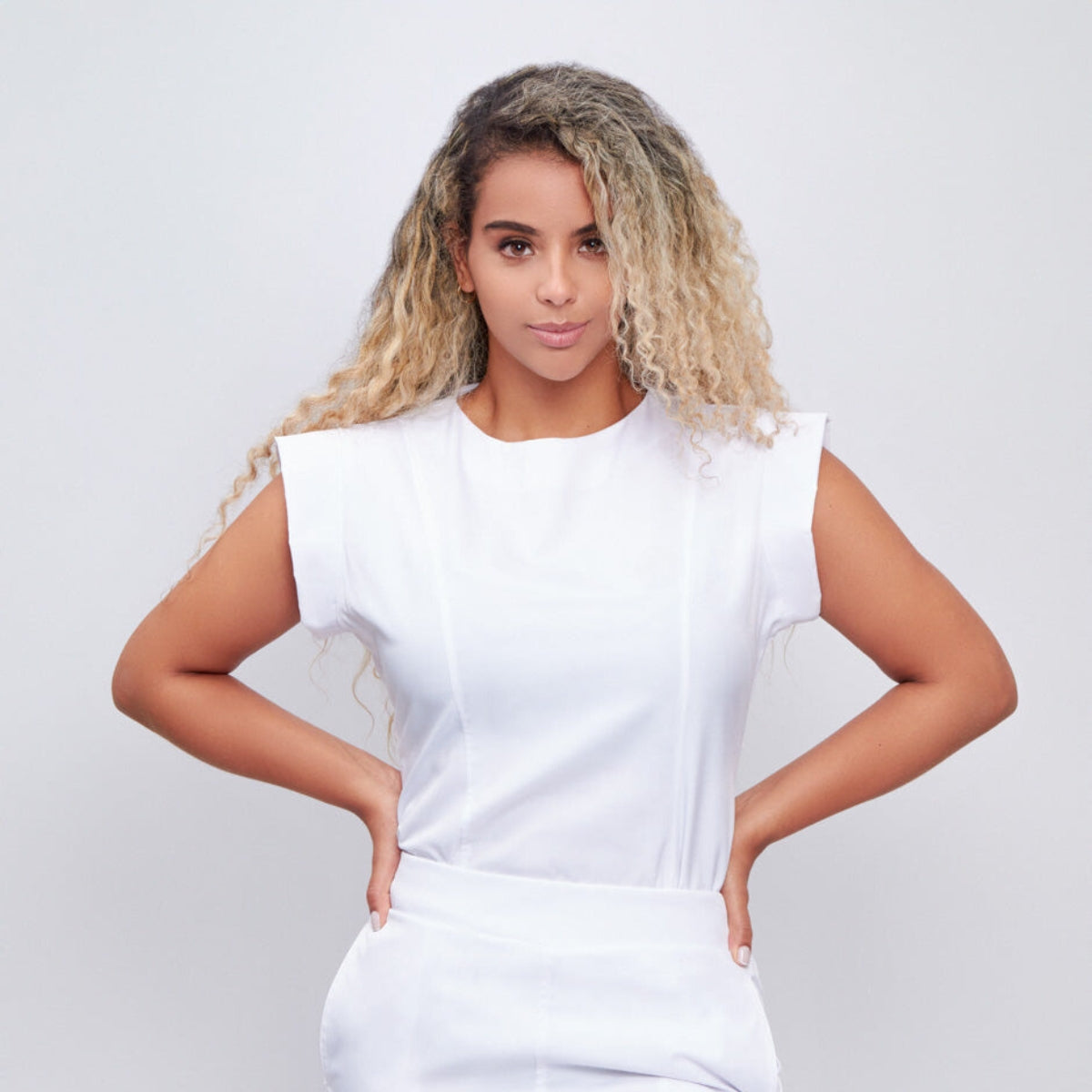 Women's Crew Neck Shoulder Sleeve Scrub Top