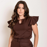 Women's Round Neck Ruffled Sleeves Set