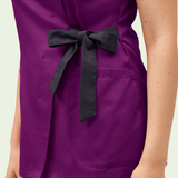 Women's Stand-up Collar Scrub Top with Decorative Bow