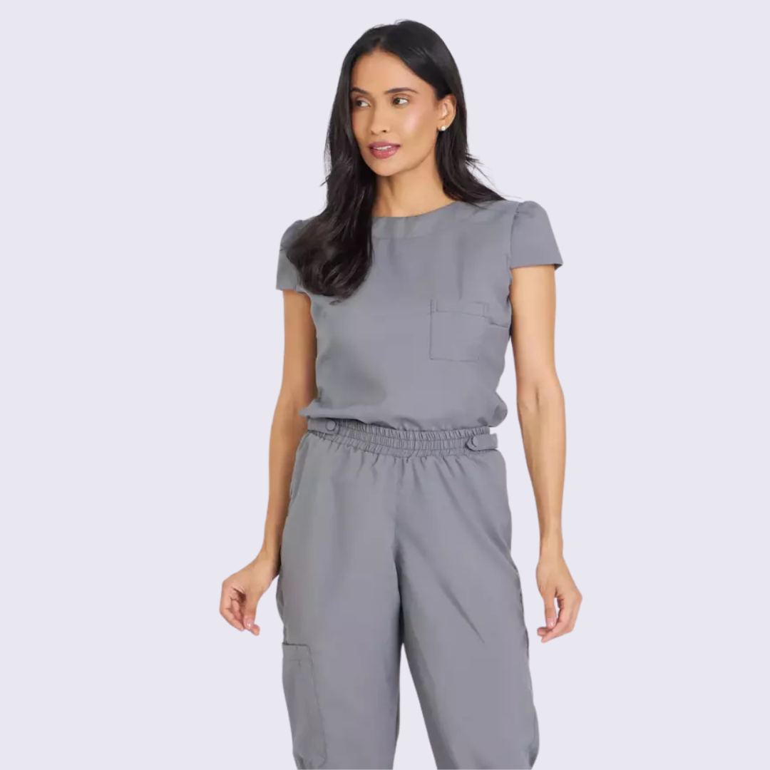 Women's Cup Sleeves Round Neck Scrub Top