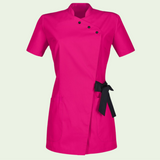 Women's Stand-up Collar Scrub Top with Decorative Bow