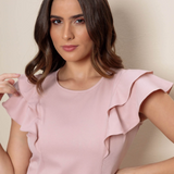 Women's Round Neck Scrub Top With Structured Sleeves