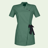 Women's Stand-up Collar Scrub Top with Decorative Bow