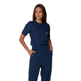 Women's Crew Neck Chest Zipper Pocket Scrub Top