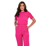 Women's Crew Neck Chest Zipper Pocket Scrub Top
