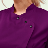 Women's Stand-up Collar Scrub Top with Decorative Bow