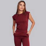 Women's Crew Neck Shoulder Sleeve Scrub Top