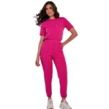 Women's Zipper Decorative Pocket Elastic Waist Scrub Pants
