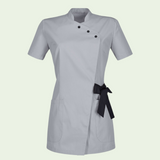 Women's Stand-up Collar Scrub Top with Decorative Bow