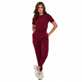 Women's Crew Neck Chest Zipper Pocket Scrub Top