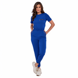 Women's Crew Neck Chest Zipper Pocket Scrub Top