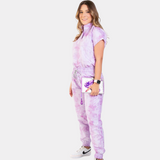 Women's Light Purple Ink Painting Print Scrub Set