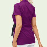 Women's Stand-up Collar Scrub Top with Decorative Bow