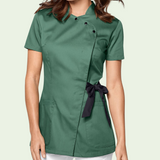 Women's Stand-up Collar Scrub Top with Decorative Bow