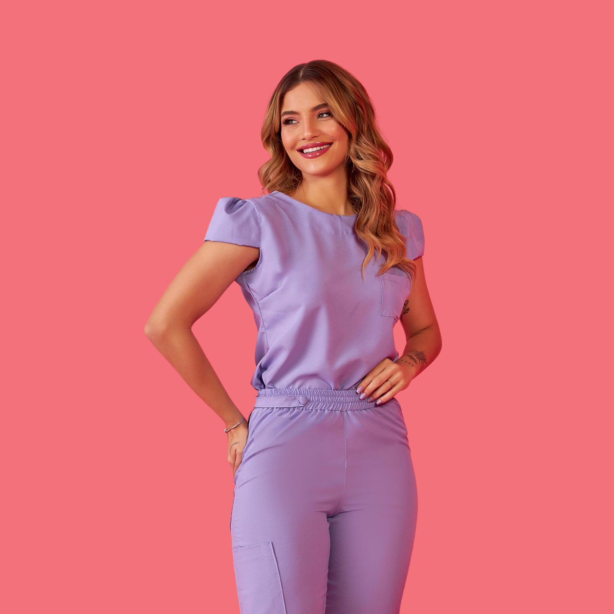 Women's Cup Sleeves Round Neck Scrub Top