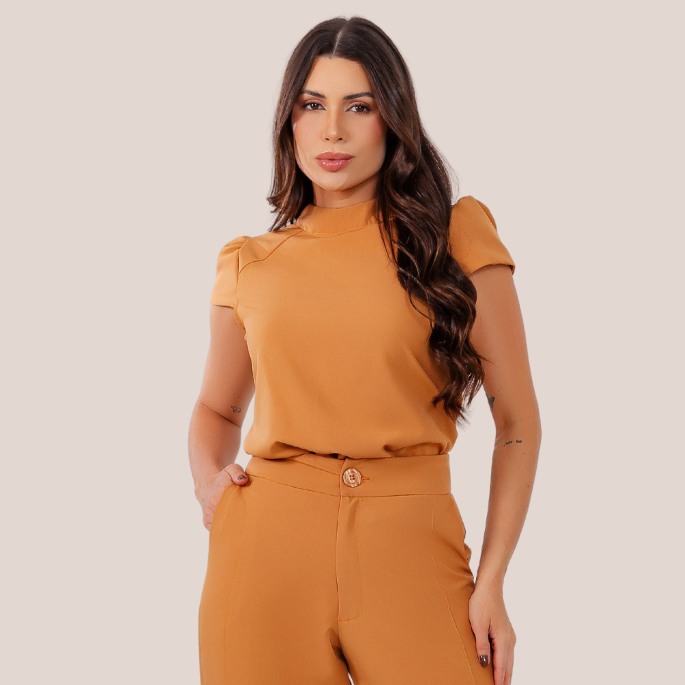 Women's High Collar Cup Sleeves Scrub Top