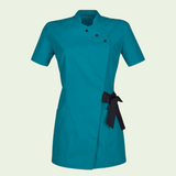 Women's Stand-up Collar Scrub Top with Decorative Bow