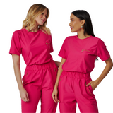 Women's Crew Neck Chest Zipper Pocket Scrub Top