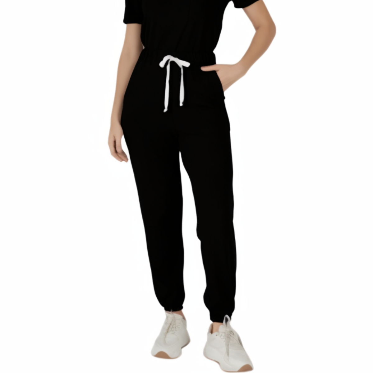 Women's Four Pockets Elastic Waistband Scrub Pant